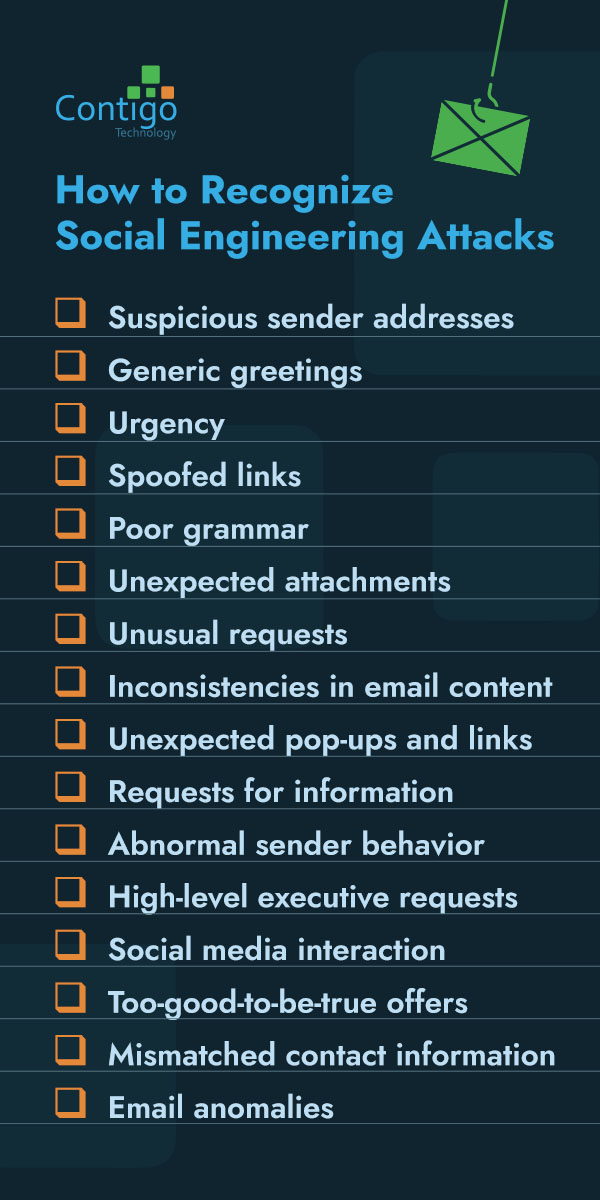 checklist of how to recognize social engineering attacks